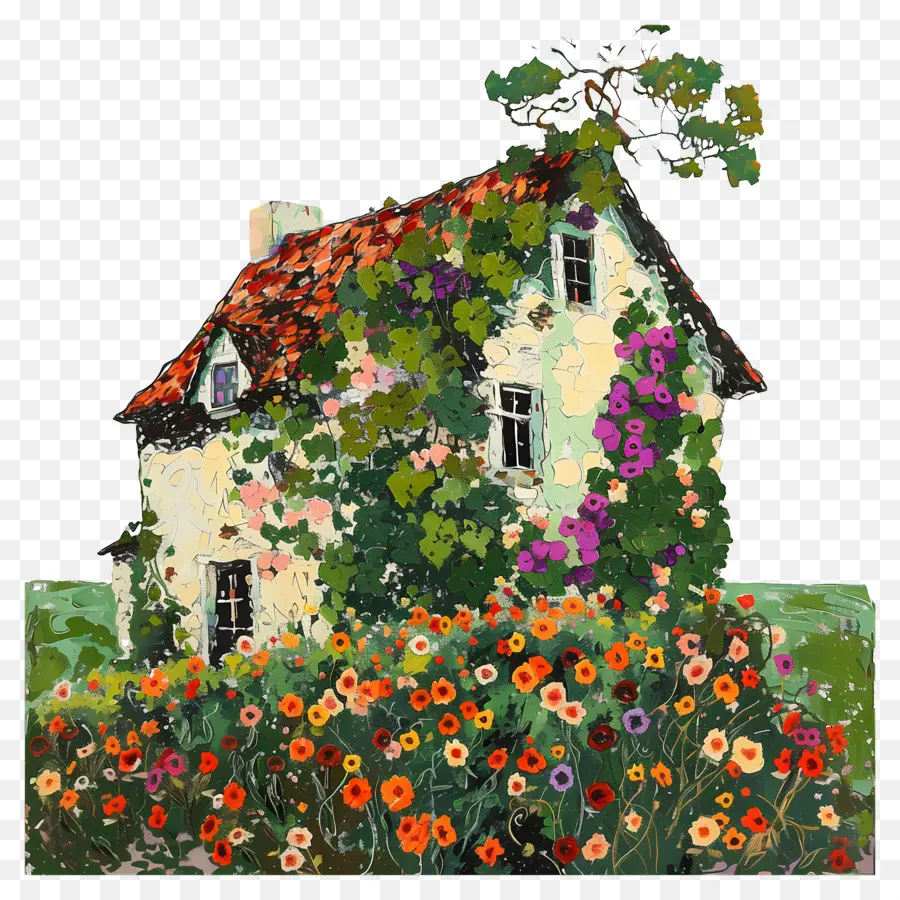 Ferme，Maison Avec Des Fleurs PNG