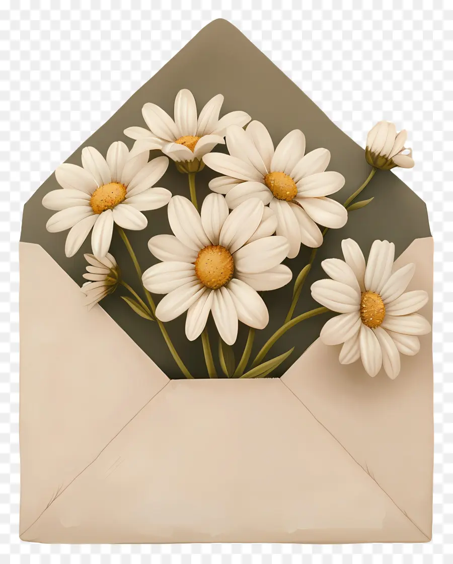 Enveloppe De Marguerites，Fleurs Dans Une Enveloppe PNG