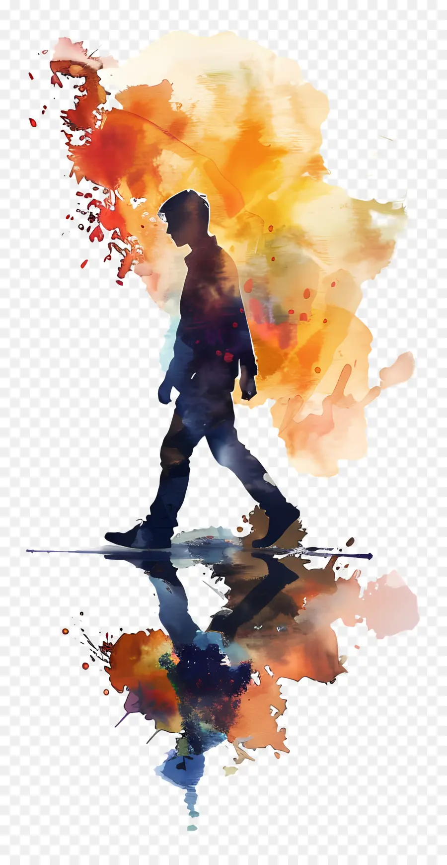 Silhouette D'homme Qui Marche，Silhouette Colorée PNG