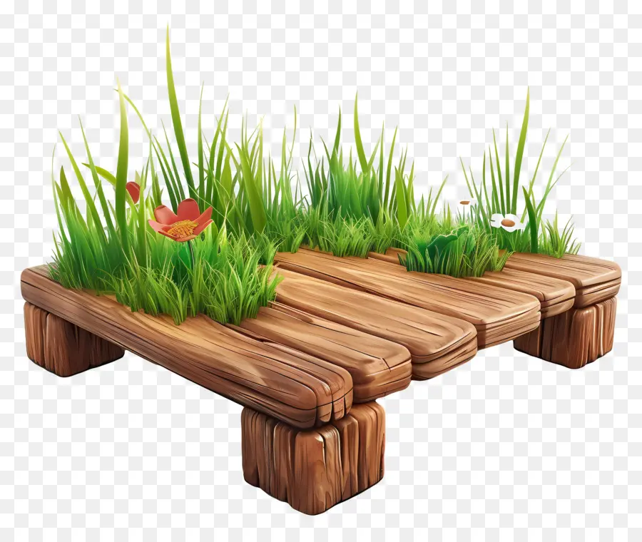 Terrasse En Bois，Plateforme En Bois Avec Herbe PNG