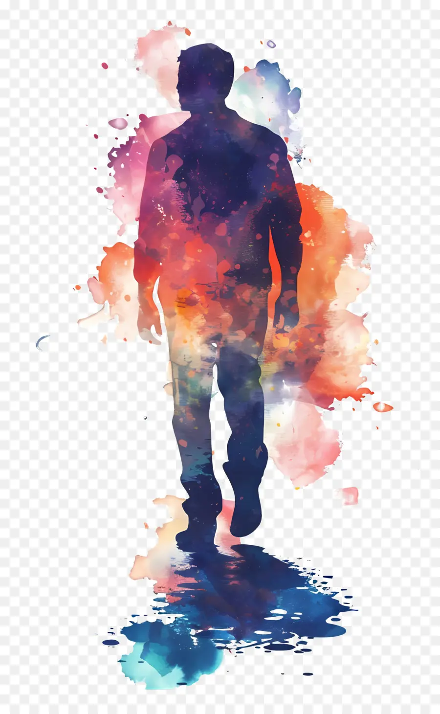 Silhouette D'homme Qui Marche，Silhouette Colorée PNG