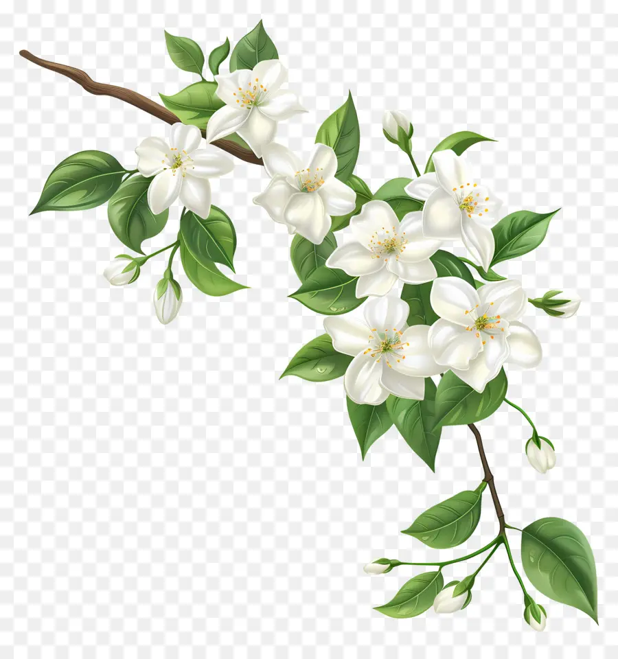 Fleurs De Jasmin Blanc，Branche Avec Des Fleurs PNG