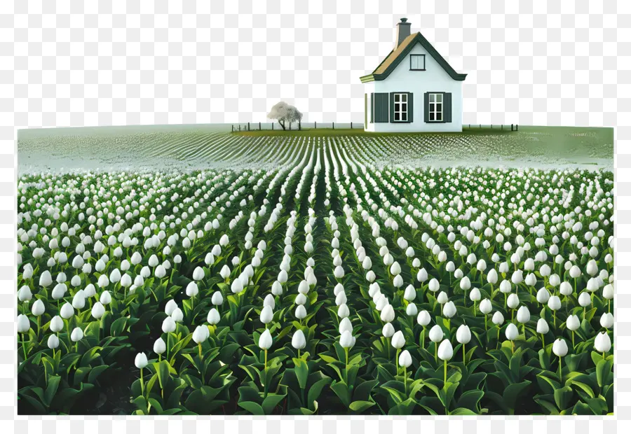 Ferme，Maison Dans Un Champ De Tulipes PNG