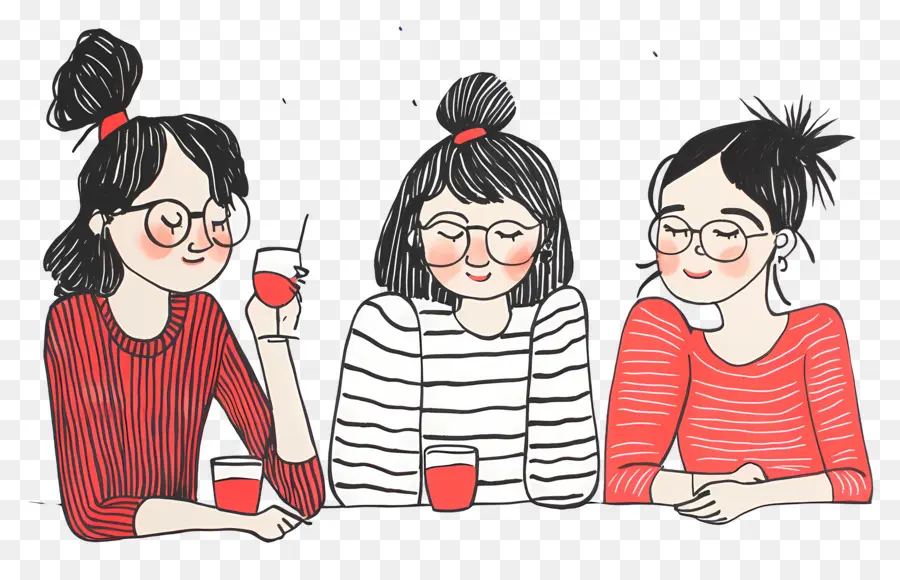 Soirée Entre Filles，Illustration De Trois Filles PNG