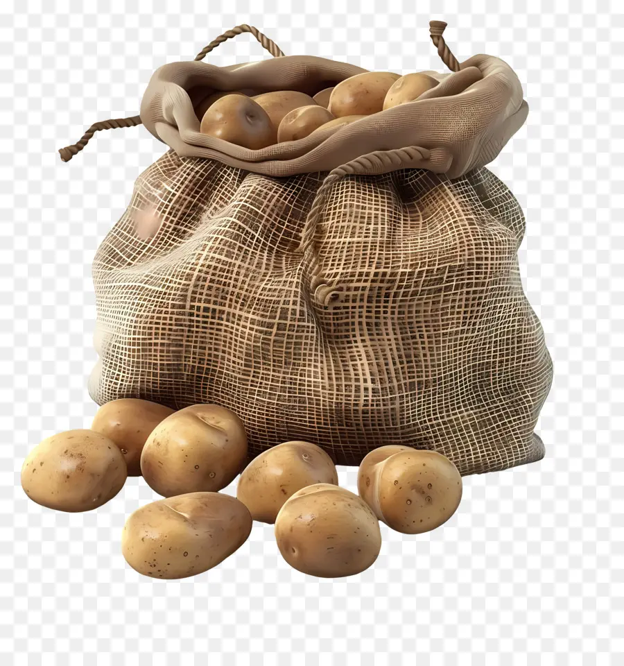 Pommes De Terre Dans Un Sac En Toile De Jute，Pommes De Terre PNG