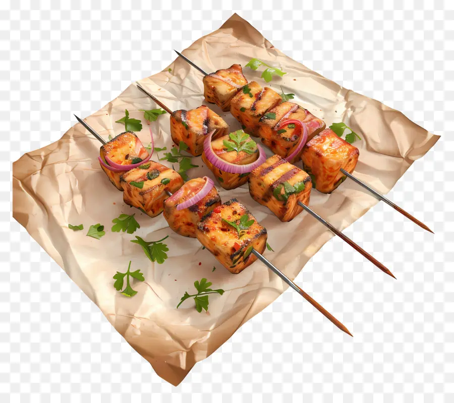 Paner Tikka，Brochettes Grillées PNG