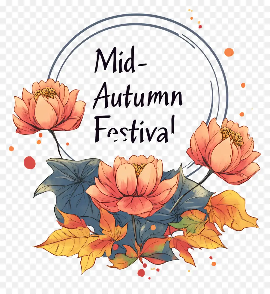 Fête De La Mi Automne，Fleurs Et Feuilles PNG