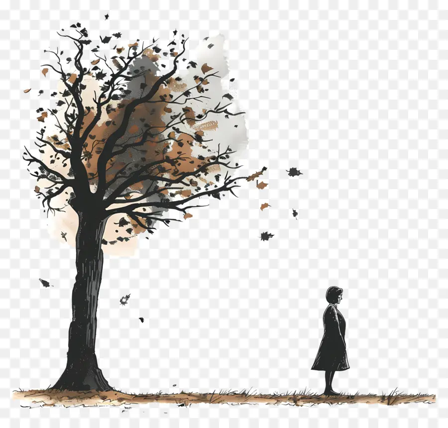 Femme En Journée D'automne，Personne Et Arbre PNG