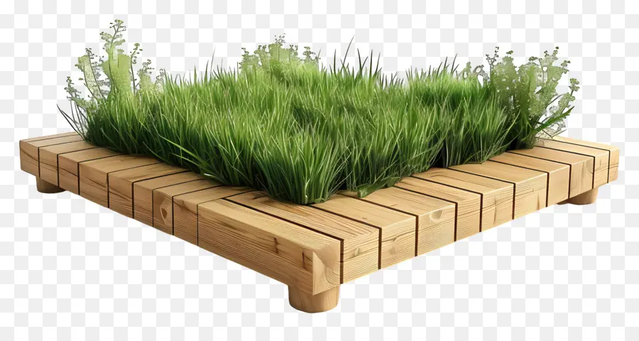 Terrasse En Bois，Lit D'herbe PNG