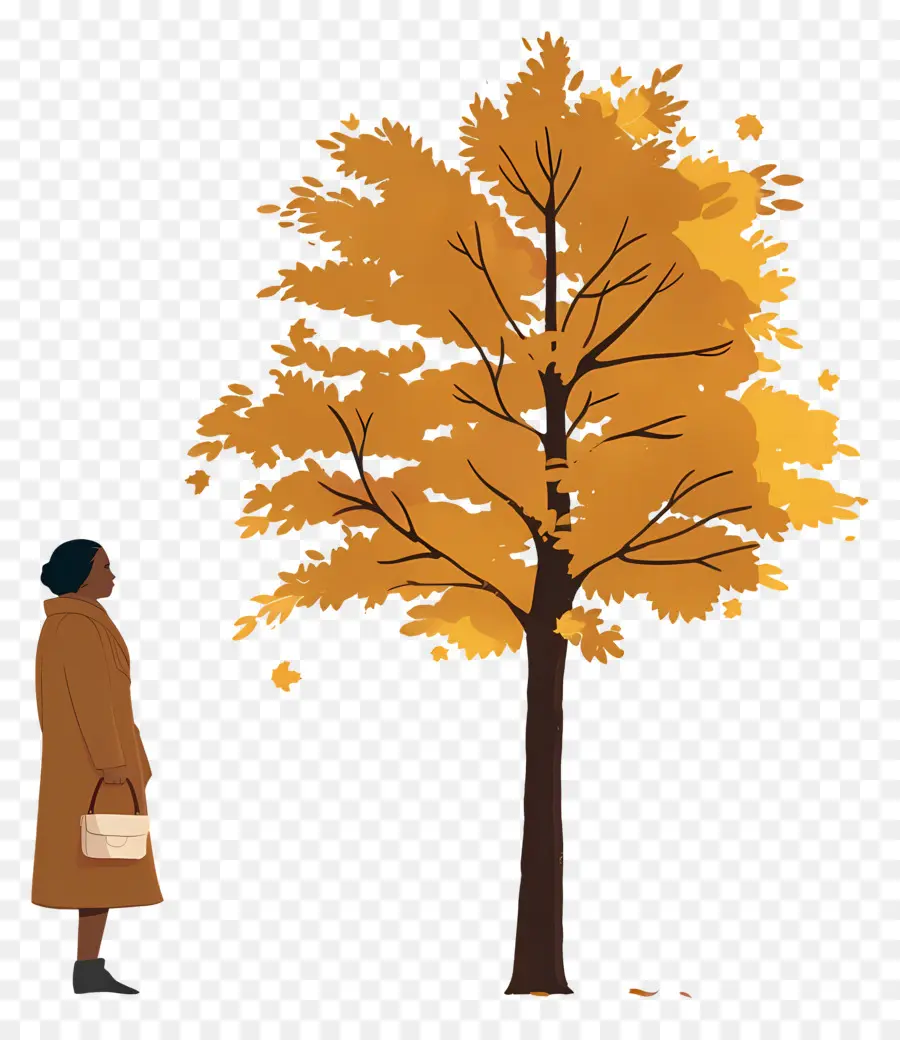 Femme En Journée D'automne，Arbre D'automne PNG