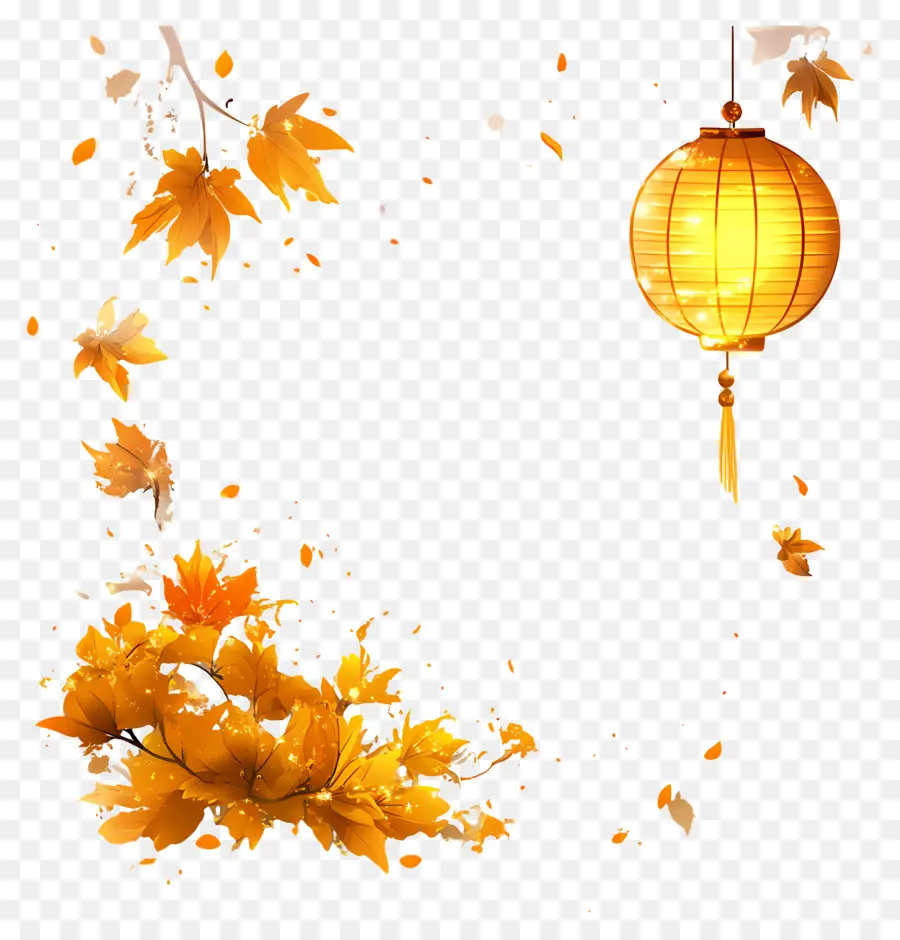 Fête De La Mi Automne，Feuilles D'automne Et Lanterne PNG