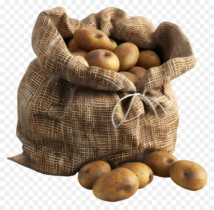 Pommes De Terre Dans Un Sac En Toile De Jute，Pommes De Terre Dans Un Sac PNG