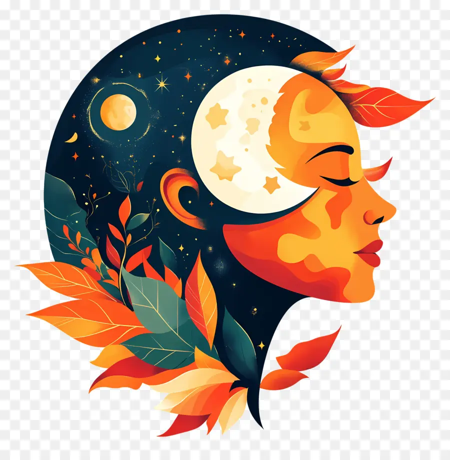 Équinoxe De Septembre，Femme Avec La Lune PNG