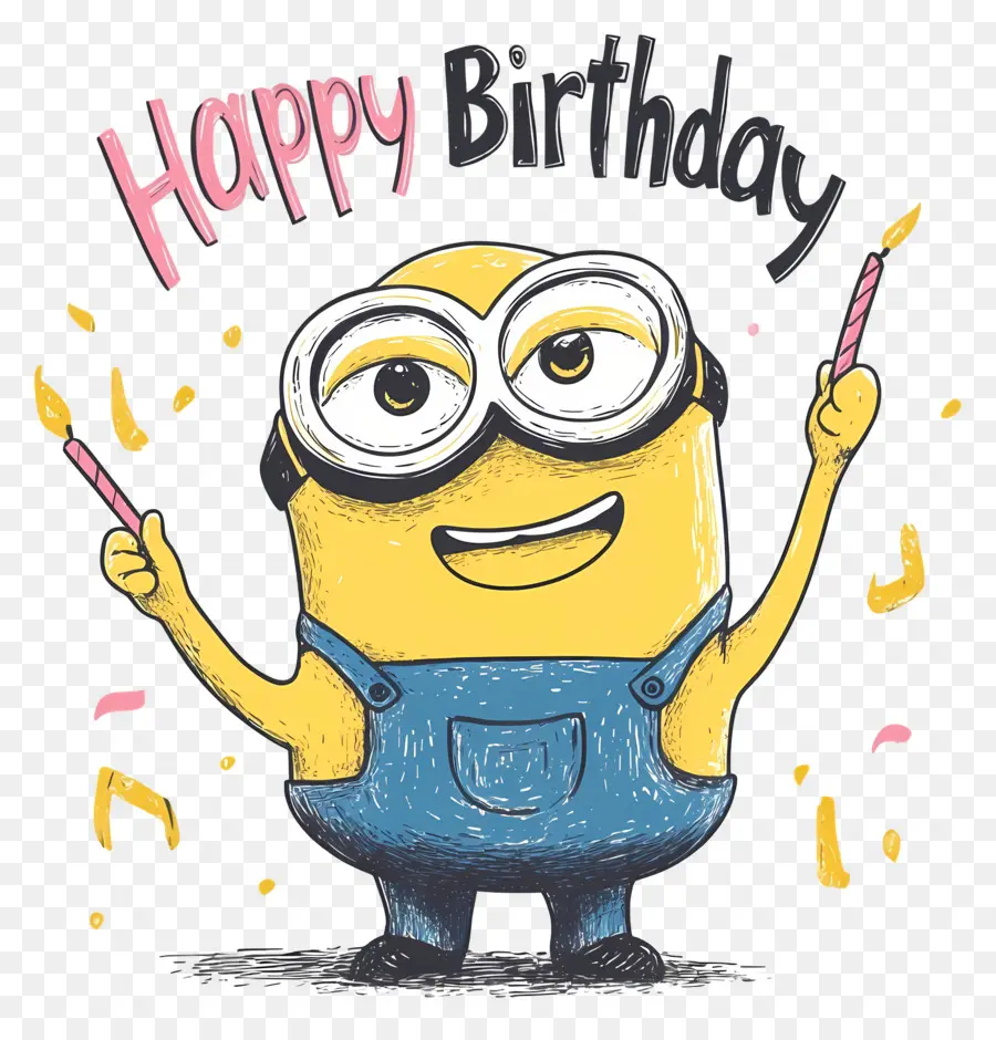 Joyeux Anniversaire，Minion Avec Des Bougies PNG