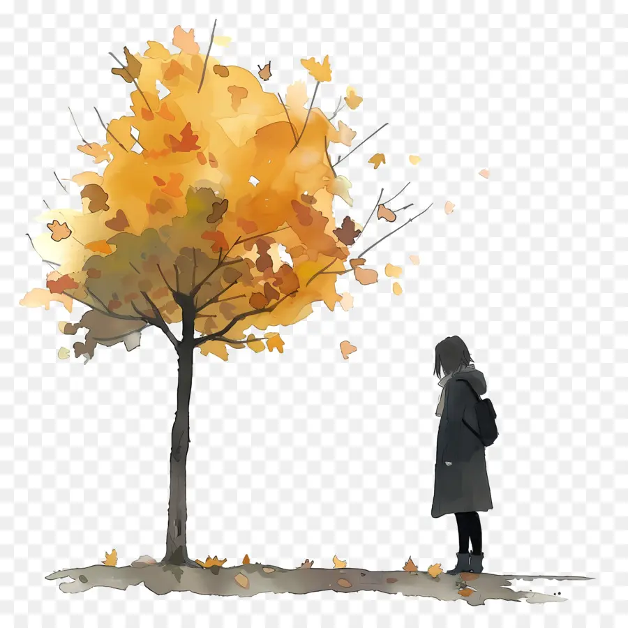 Femme En Journée D'automne，Personne Et Arbre PNG