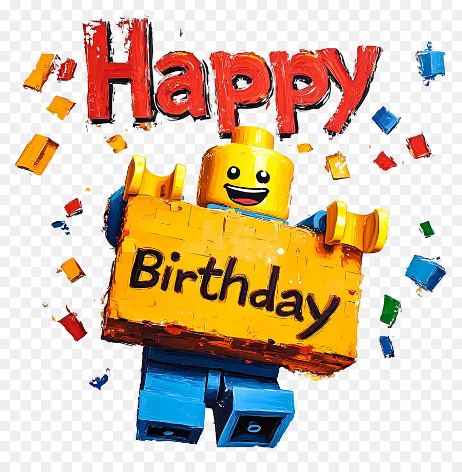 Joyeux Anniversaire，Figurine Lego Avec Signe Joyeux Anniversaire PNG