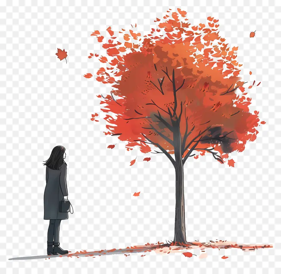 Femme En Journée D'automne，Personne Et Arbre PNG