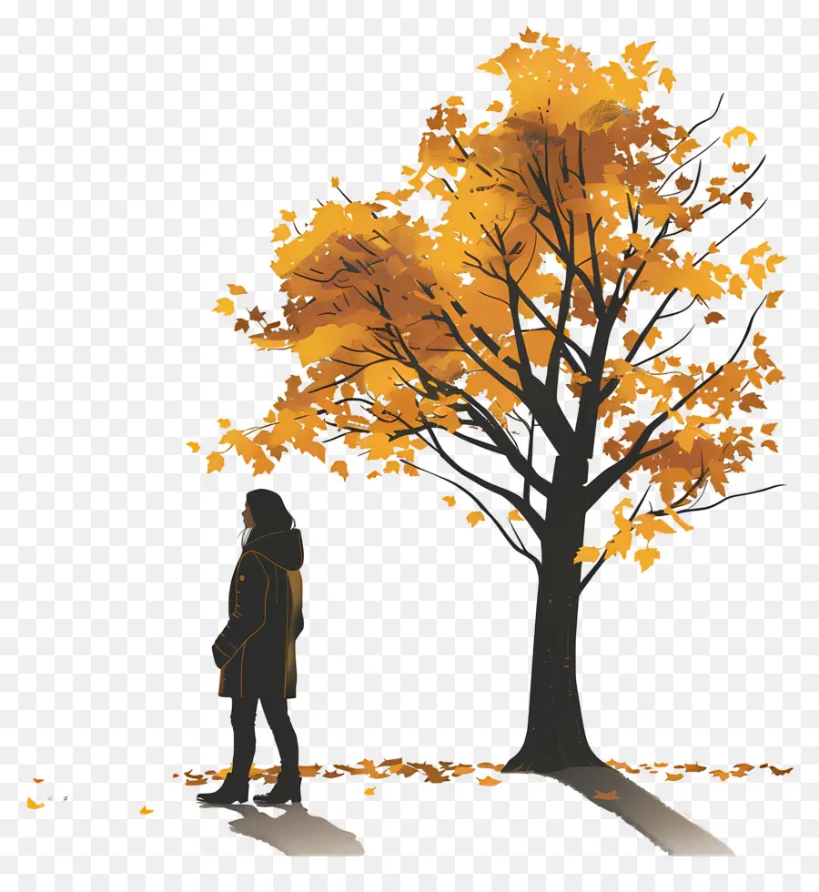 Femme En Journée D'automne，Personne Et Arbre PNG