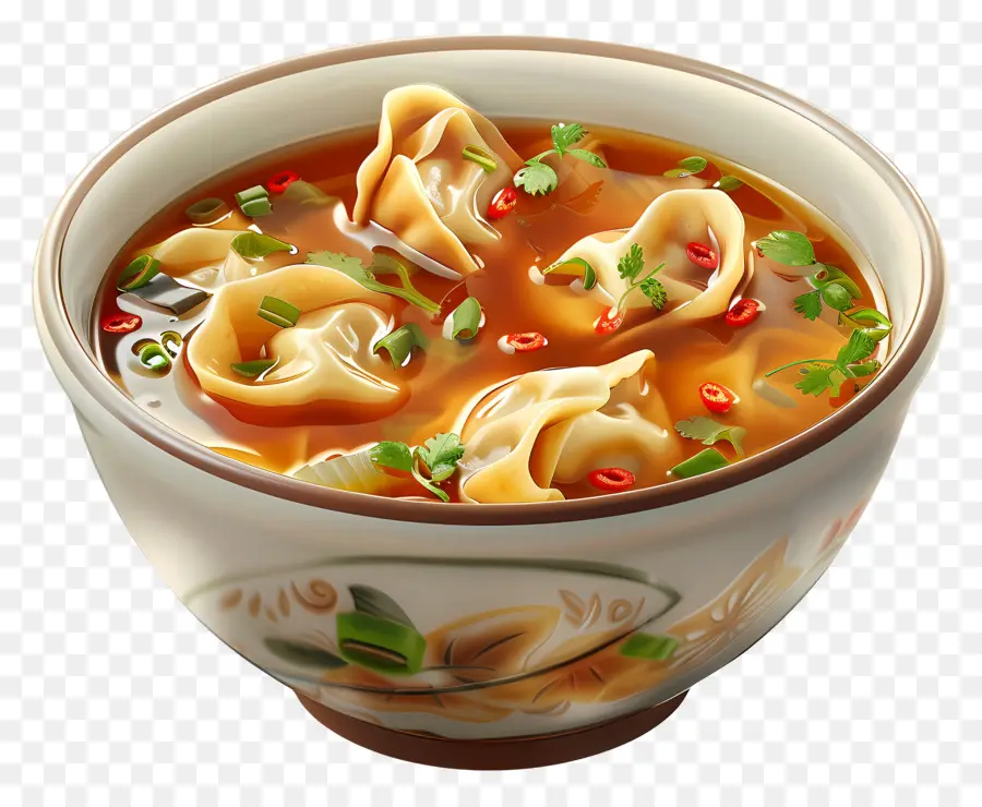 Soupe Wonton，Dumplings Dans Une Soupe épicée PNG