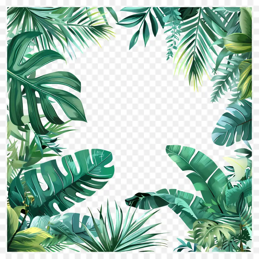 Bordure De Feuilles De Jungle，Cadre Coloré PNG