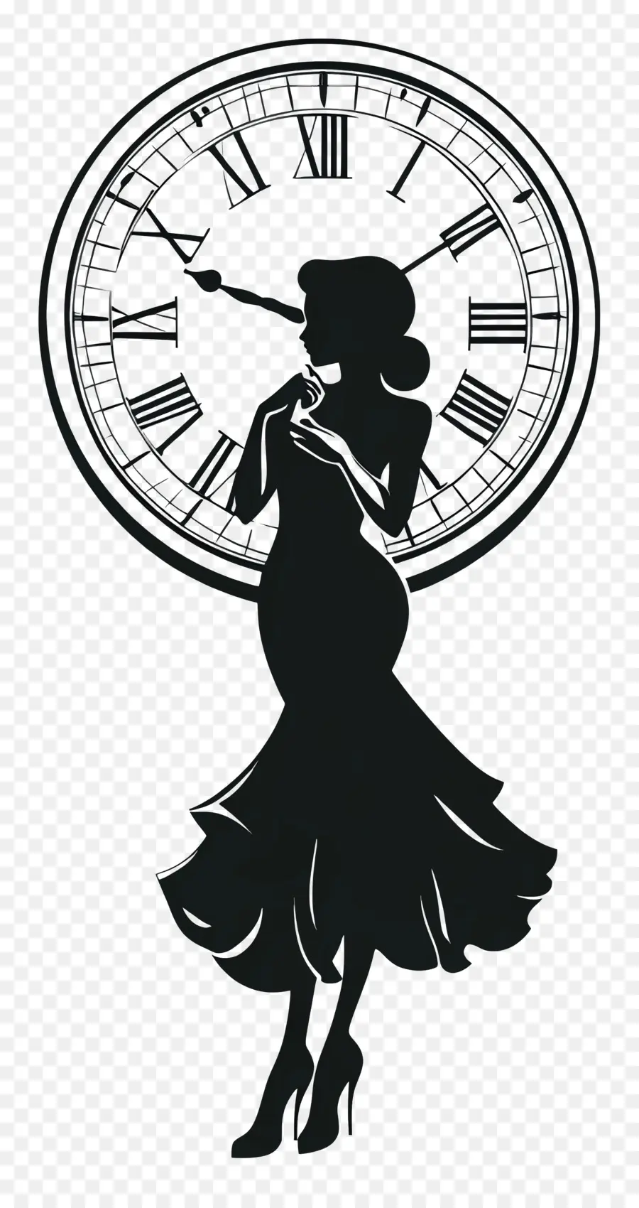 Élégance Intemporelle，Silhouette De Femme Avec Horloge PNG