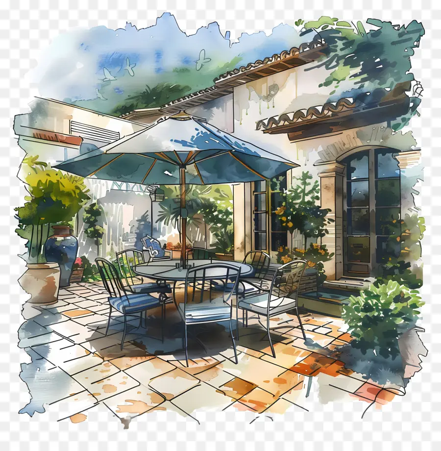 Patio De La Cour De La Maison，Terrasse Avec Mobilier PNG