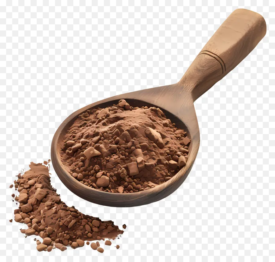 Poudre De Cacao，Cuillère En Bois Avec Poudre De Cacao PNG