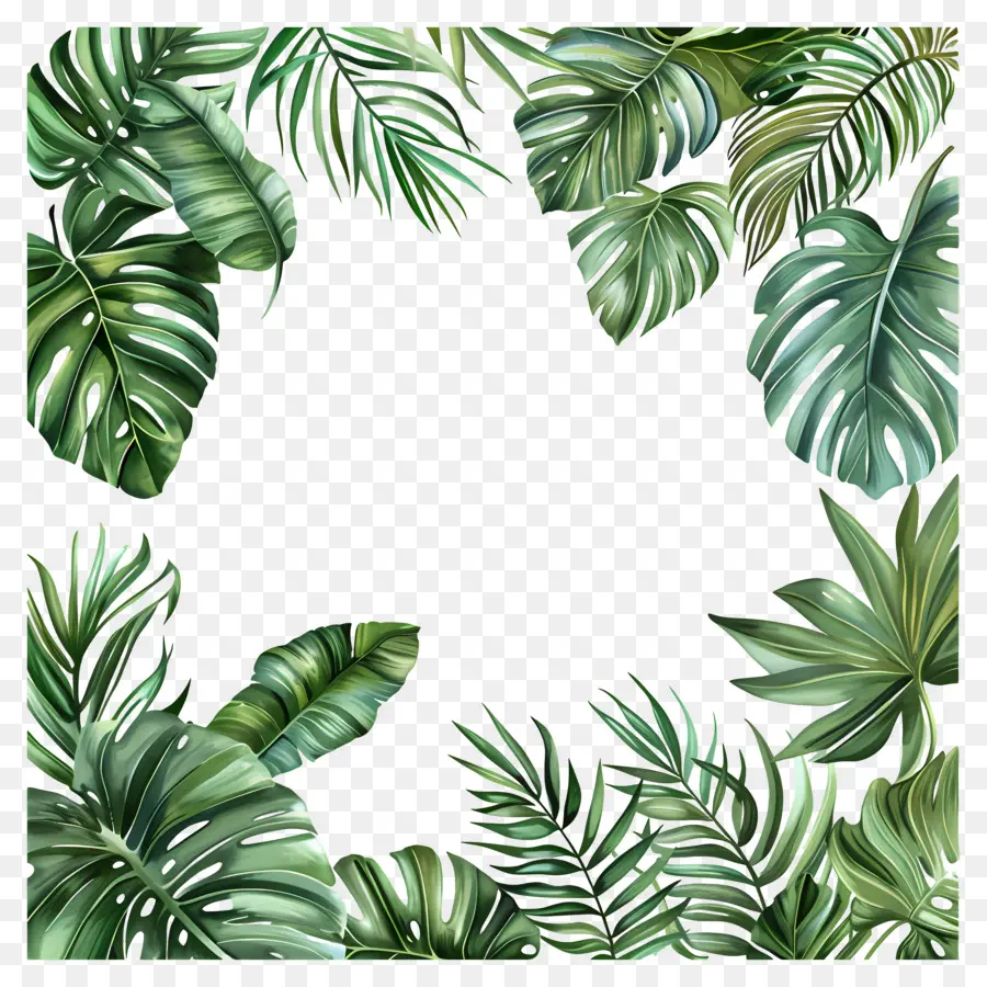 Bordure De Feuilles De Jungle，Feuilles De Monstera PNG