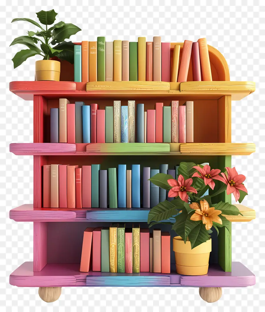 étagère En Bois，Bibliothèque Colorée PNG