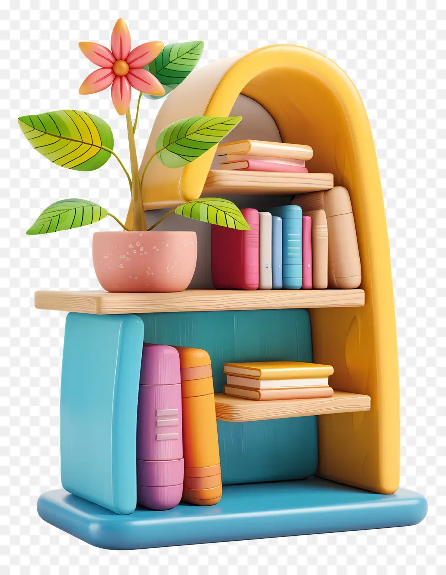 étagère En Bois，Bibliothèque Colorée PNG