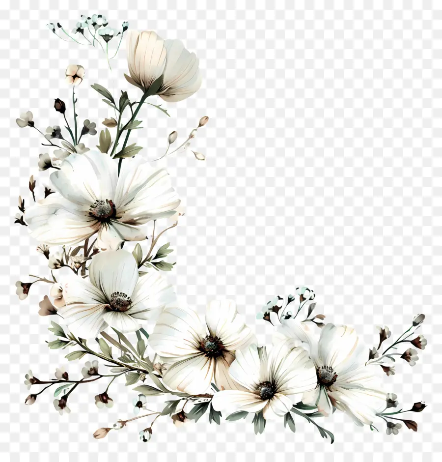 Coin De Fleurs Blanches，Composition Florale PNG