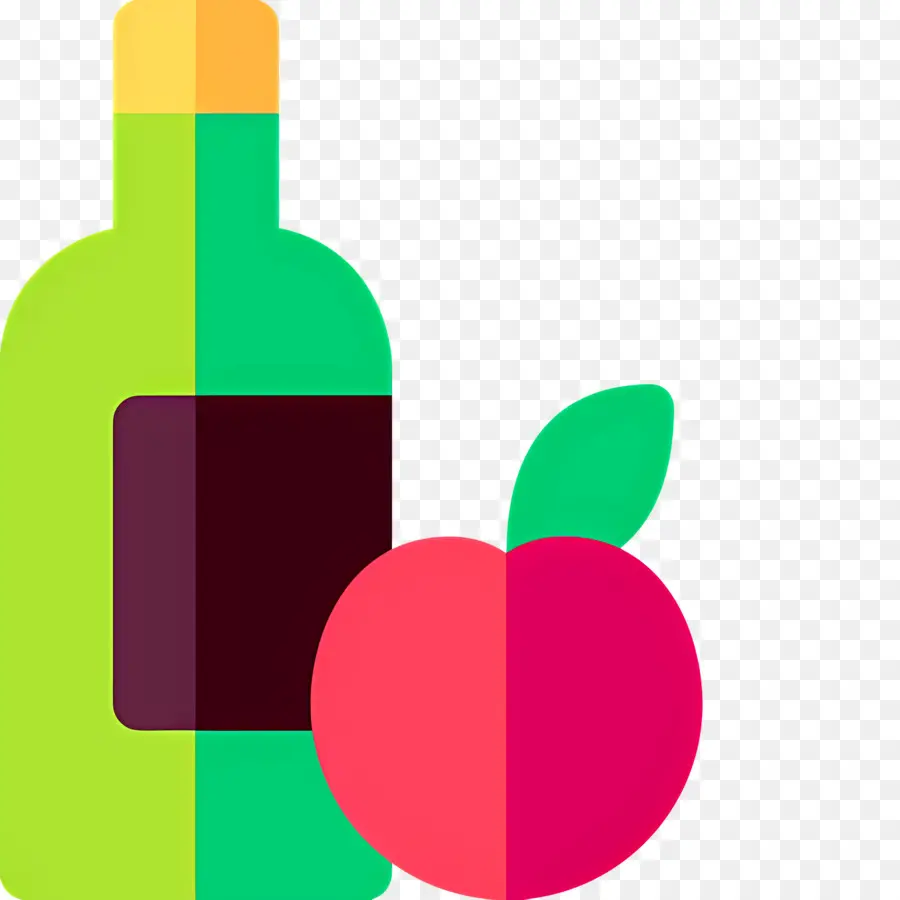 Cidre，Bouteille Verte Et Pomme Rouge PNG