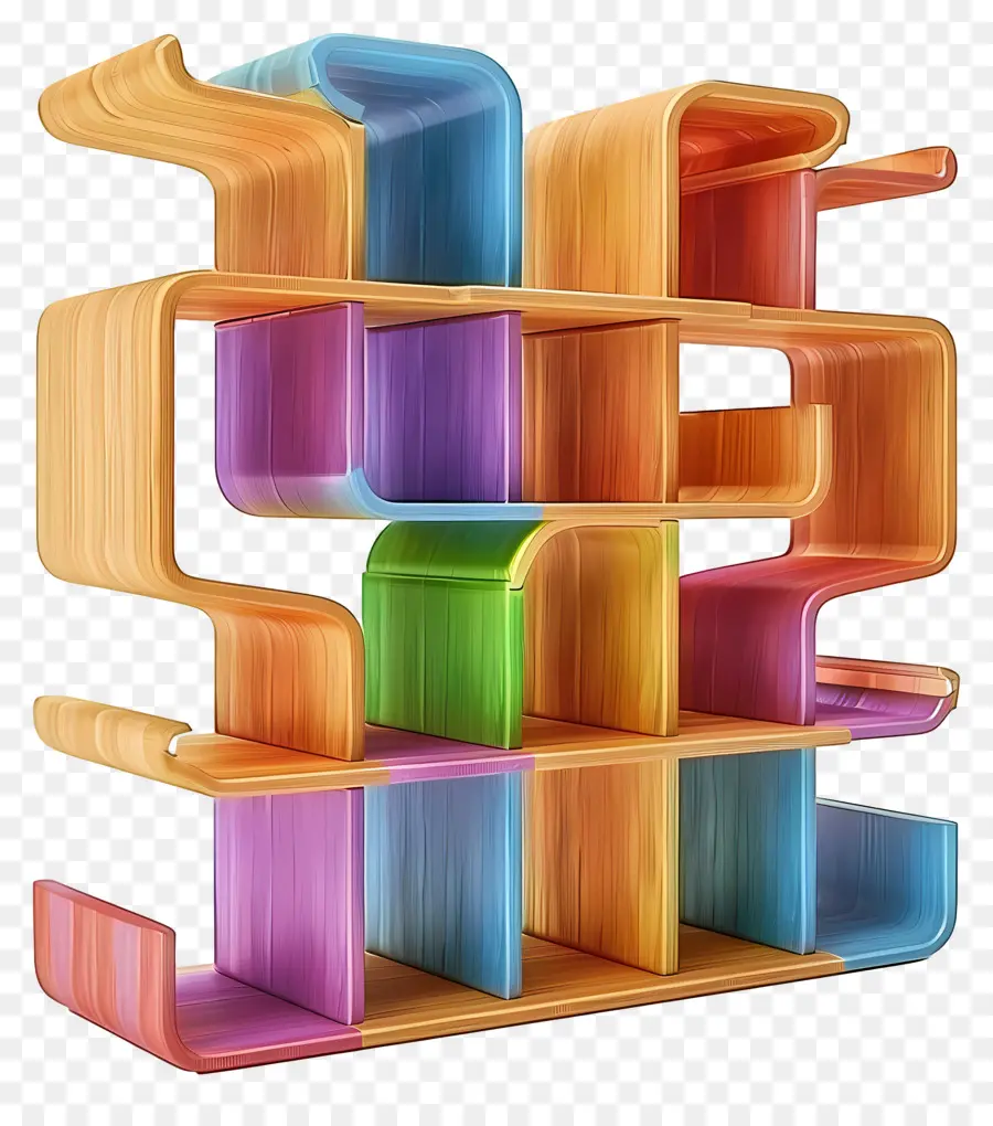 étagère En Bois，Bibliothèque Colorée PNG