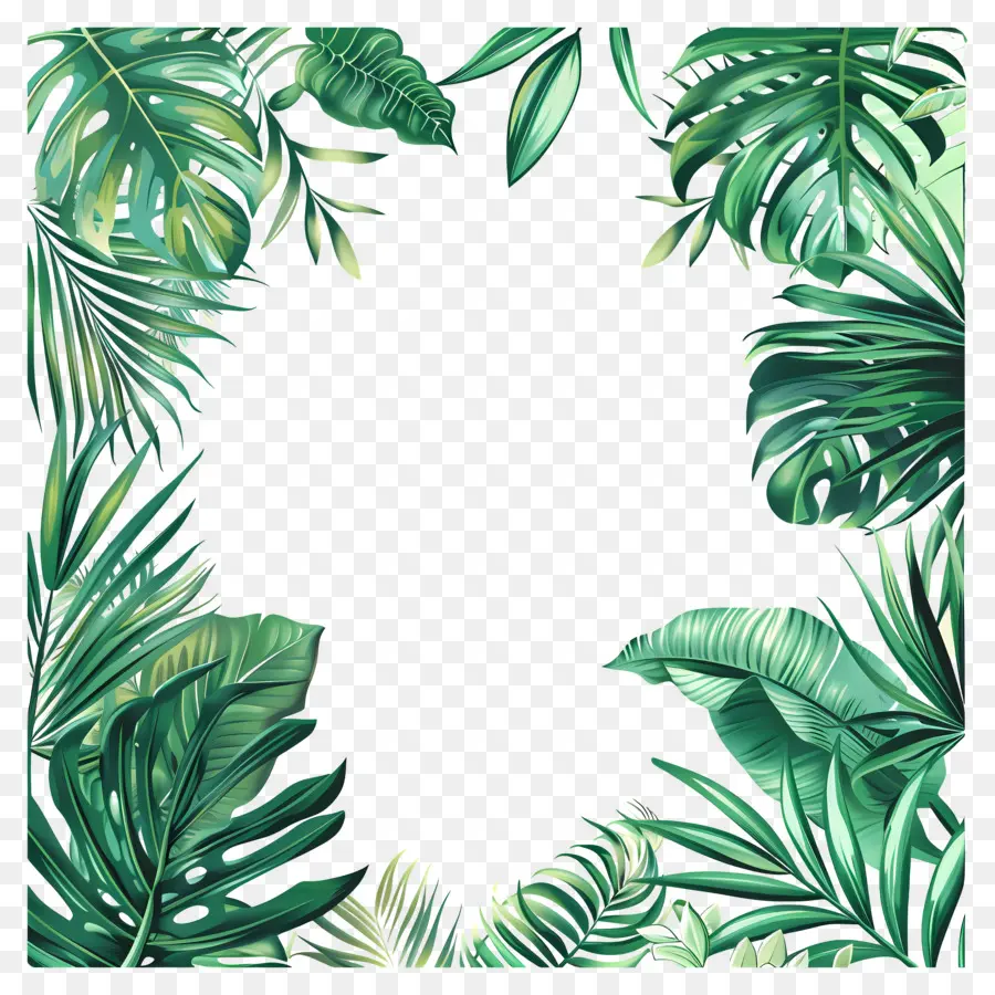 Bordure De Feuilles De Jungle，Cadre Coloré PNG