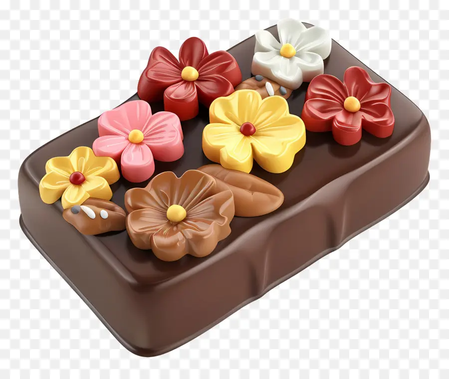 Chocolat Noir，Tablette De Chocolat Aux Fleurs PNG