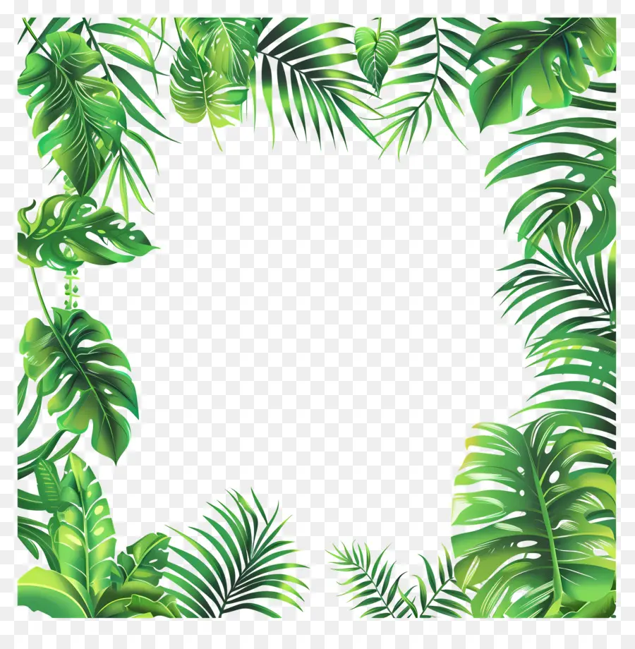 Bordure De Feuilles De Jungle，Feuilles Tropicales PNG