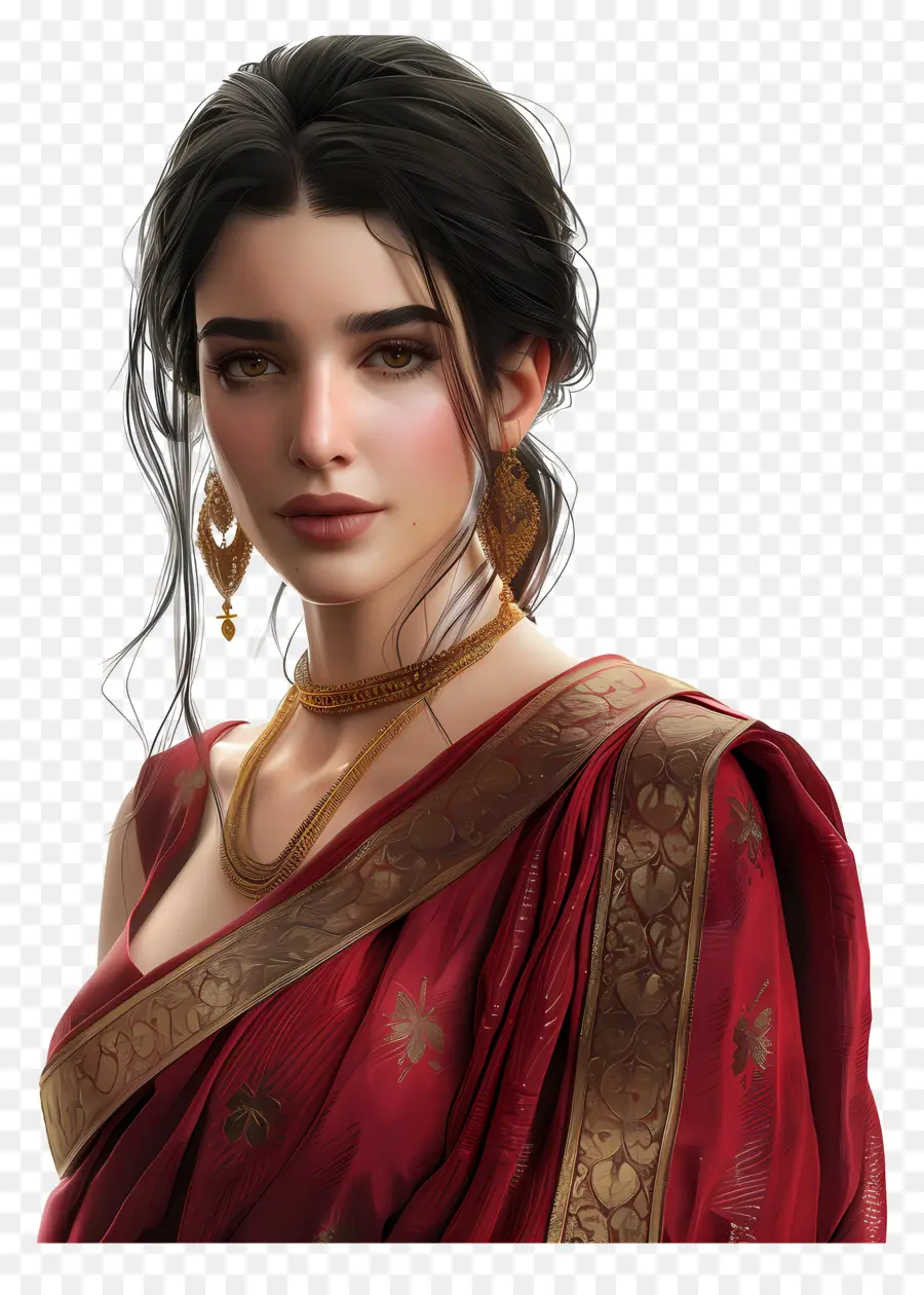 Femme En Sari，Femme En Sari Rouge PNG