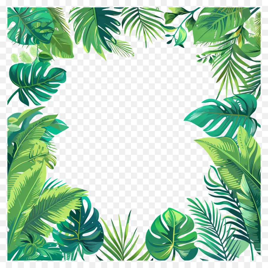 Bordure De Feuilles De Jungle，Cadre Coloré PNG