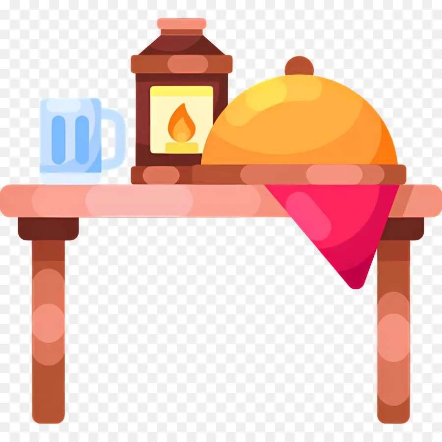 Fête De Thanksgiving，Table Avec Nourriture Et Lanterne PNG