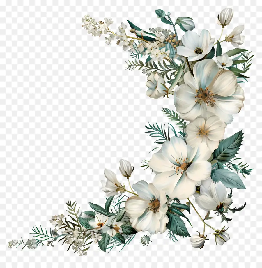 Coin De Fleurs Blanches，Composition Florale PNG