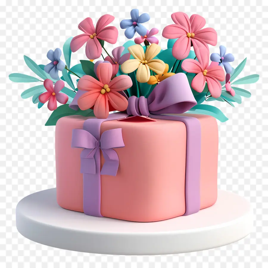 Cadeau D'anniversaire，Gâteau Aux Fleurs PNG