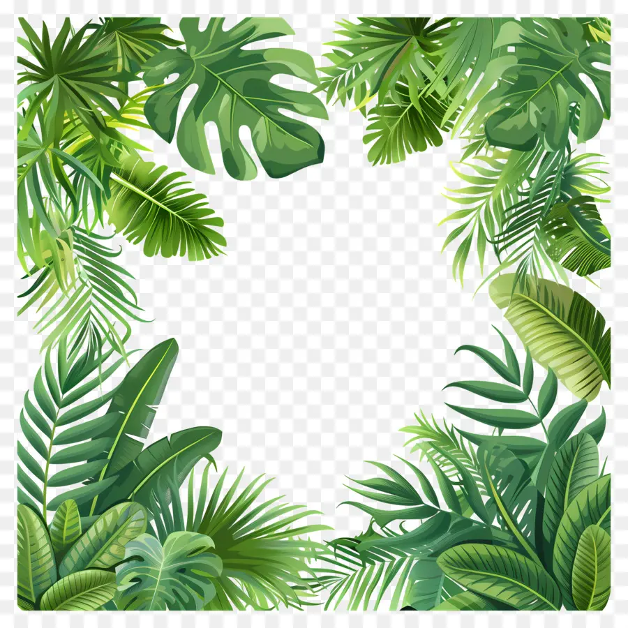 Bordure De Feuilles De Jungle，Cadre Coloré PNG