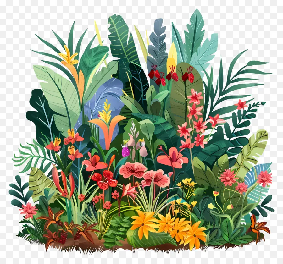 Paysage De Jardin，Fleurs Colorées PNG