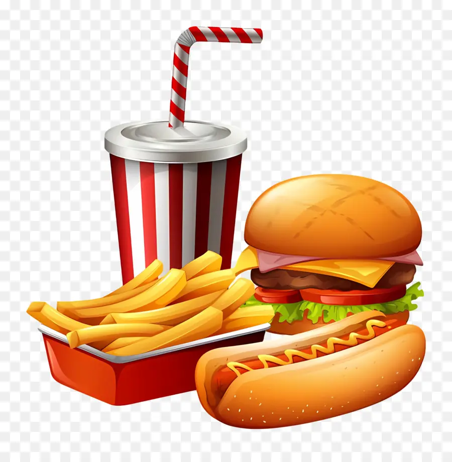 Malbouffe，Burger Et Frites PNG