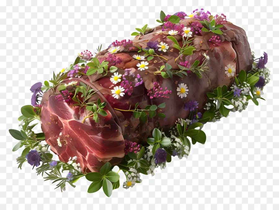 Viande Cuite，Viande Avec Des Fleurs PNG