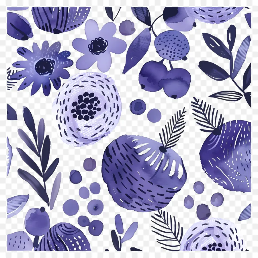 Fond Violet，Motif Floral Bleu PNG