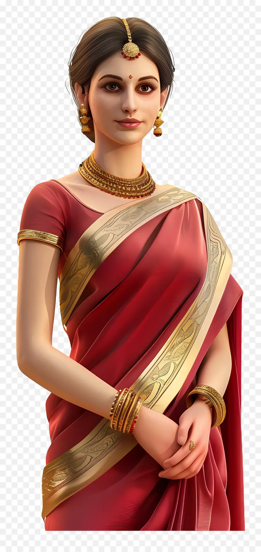 Femme En Sari，Femme En Sari Rouge PNG