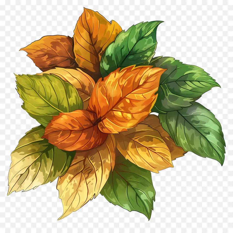 Bouquet De Feuilles，Feuilles Colorées PNG