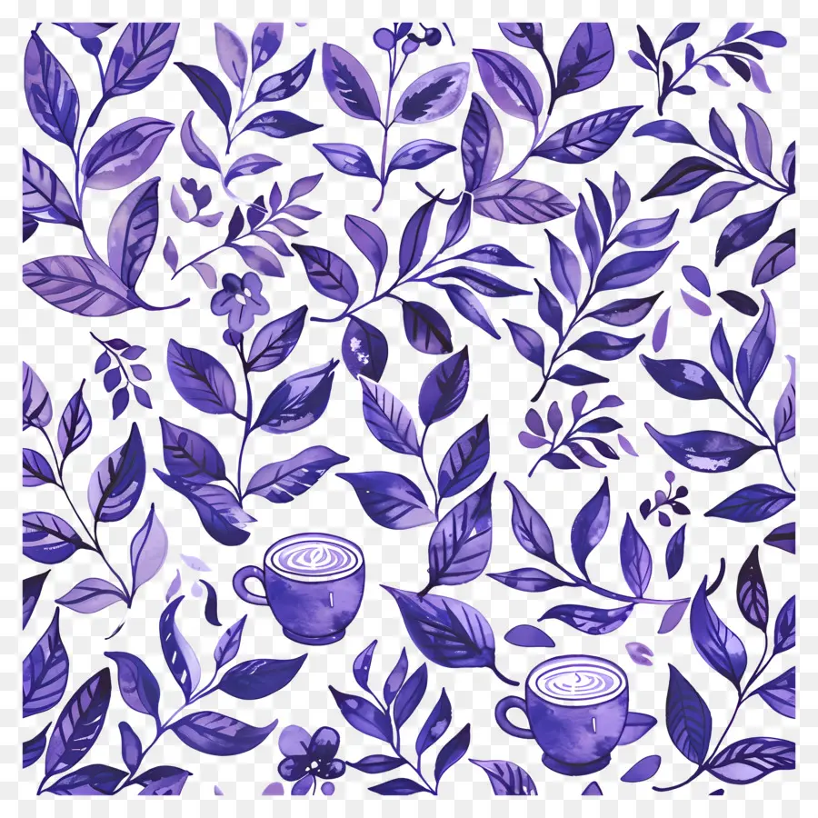 Modèle De Café，Feuilles Violettes PNG