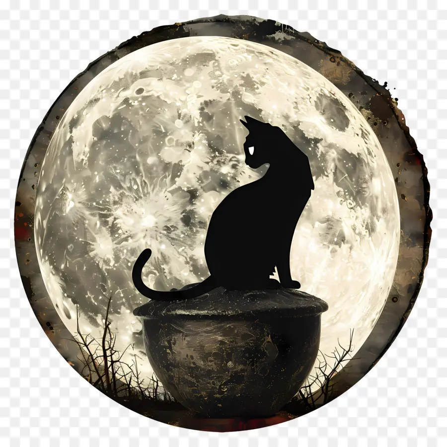 Silhouette De Chat，Chat Et Lune PNG